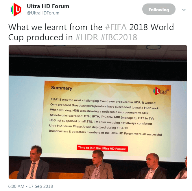 UHD forum IBC 2018