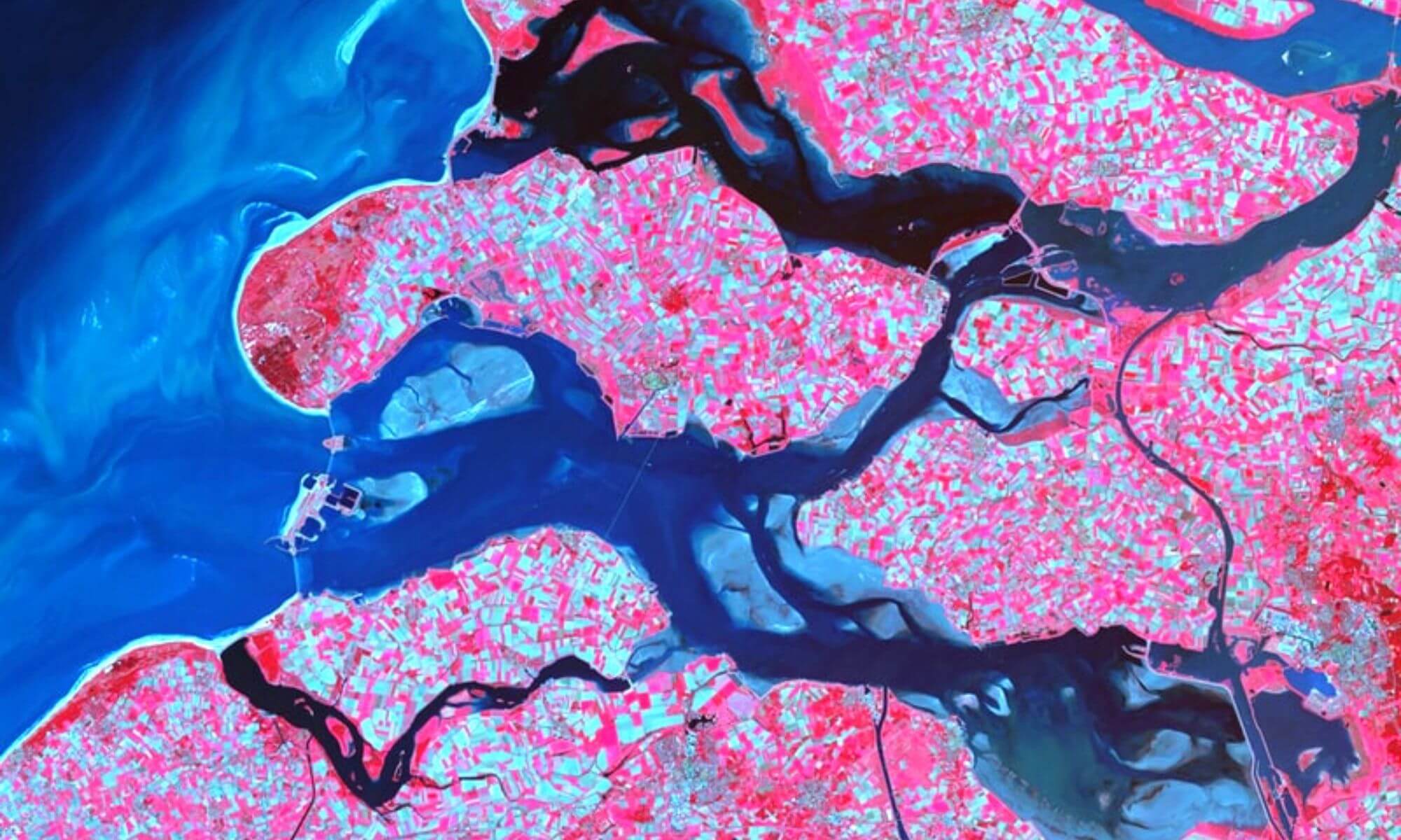 Aerial view of a river's delta